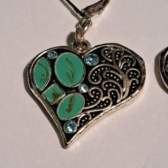 heart earrings silver and turquoise color - Picture 2 of 7